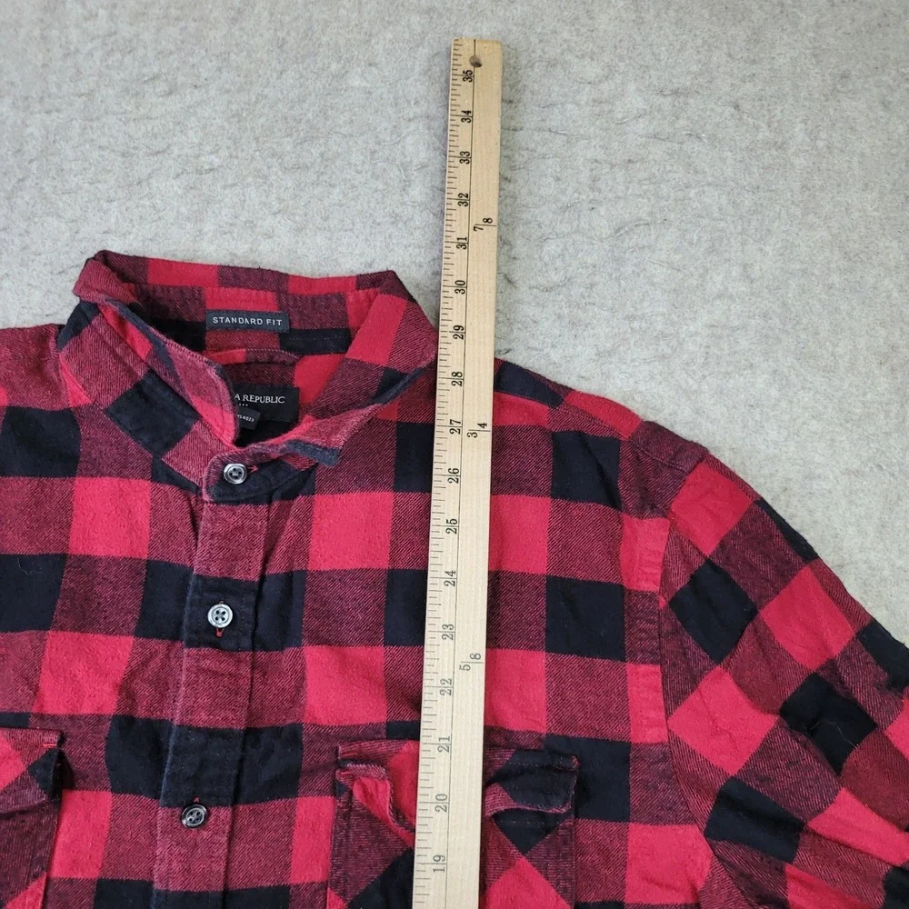 Banana Republic Standard Fit Shirt Men L Red Buffalo Check Long Sleeve Button Up